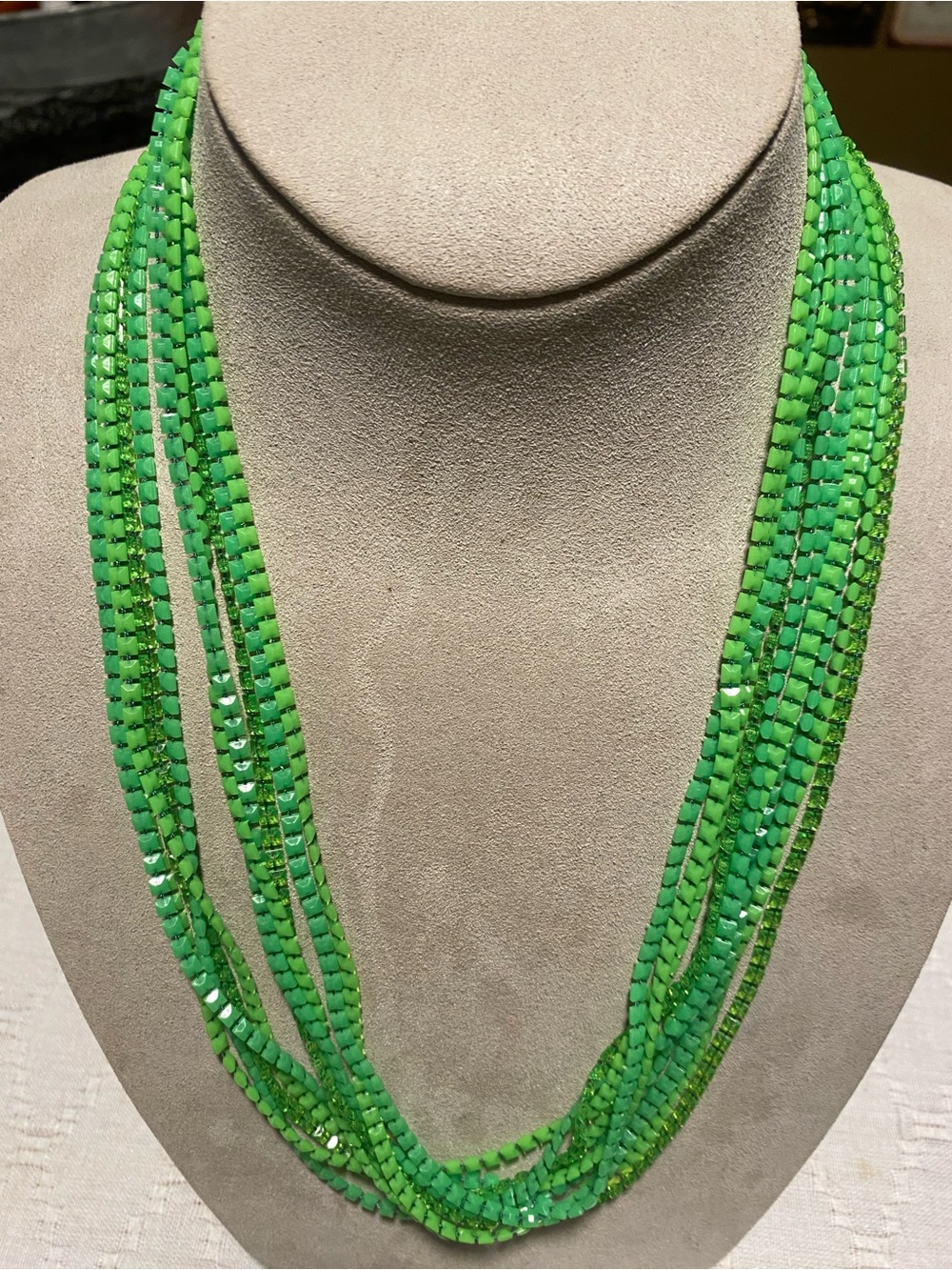 1950s Green Multi-Strand Beaded Necklace